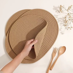 Napperons ronds tissés, résistants à la chaleur, antidérapants, pour thé, café, bol, en coton de couleur unie - Product Image 2