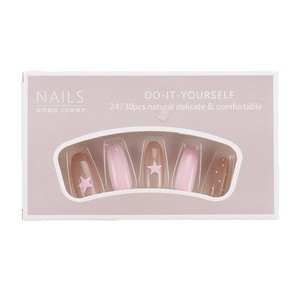 Puntas portátiles Rosa Transparente Fino Brillo Estrella Oval Dulce Fresco Estilo suave Diario Versátil Pre-hecho Nail Art Uñas postizas - Product Image 5