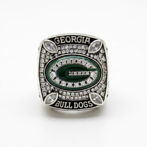 Bague de championnat personnalisée en acier inoxydable Georgia Bulldogs avec émail vert, design moderne, pierres CZ - Cadeau pour hommes et femmes - Product Image 1