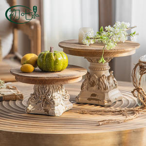 Bandeja Redonda de Madera Maciza Tallada Estilo Vintage Francés para Frutas, Jarrón Decorativo para Mesa, Decoración para Bodas - Product Image 1
