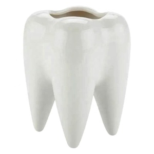 Eco-friendly Unique Tooth-Shaped White Ceramic Flower Pot Pen Holder Modern Porcelain <strong>Planter</strong> Pot Dest Organizer Business <strong>Gift</strong> - Product Image 5