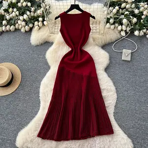 فستان صيفي أنيق بتصميم عتيق متوسط الطول ذو لون موحد مع طيات، فستان نسائي مثير محبوك غير متماثل بشبكة، أنيق ورشيق بأسلوب خيالي على الطراز الكوري البوهيمي العصري - Product Image 4