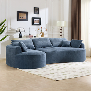 Modern Three Seat Corner <b>Sofa</b> with <b>Wood</b> <b>Frame</b> and Blue Chenille Fabric Cushion Back Modular Design for Villa Living Rooms - Product Image 6