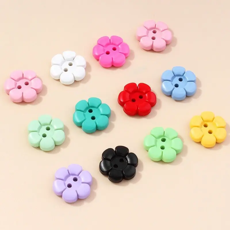 2 Holes Flower Shape Button Decoration Cartoon Colorful Resin Buttons For Children