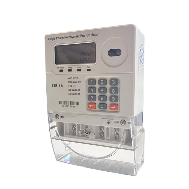 HT STE-18B Single Phase STS Prepaid Electricity Meter Keypad LCD Display Class 1.0 Accuracy 60A Max Current 0-9999.9 kWh Range