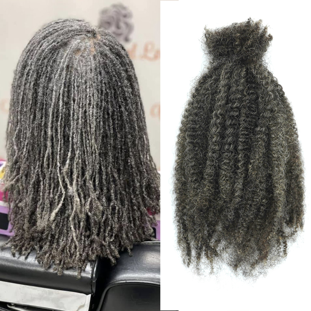 KAMA 4CW Afro Kinky Bulk Human Hair Salt and Pepper Color Raw Human Bulk Crochet Hair Extensions for Dreadlocs Twist