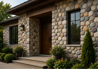 Panneaux muraux en pierre de parement à texture galet naturelle moderne pour façade de maison extérieure, jardin et mur d'accent intérieur