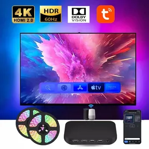 TUYA APP lampu latar Led TV suasana pintar, Kit lampu Strip Led kotak sinkronisasi HDMI 4K, kontrol asisten Google Kiwi Alexa