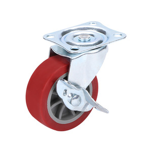 3 Inch Pu Swivel Caster With Brake <b>Flat</b> Bottom Industrial <b>Trolley</b> Wheel Bolt Hole Type Firm Tread - Product Image 4