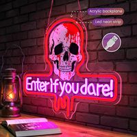 Enseignes néon LED Halloween « Enter If You Dare » à intensité variable, alimentées par USB, pour éclairage d'ambiance, décoration de vitrine et signalisation lumineuse