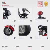 Scooter électrique style Cruiser 1200W 60V, pneus larges, style CityCoco, phare LED, frein à disque, homologué pour la route, pour adultes, pour les trajets quotidiens