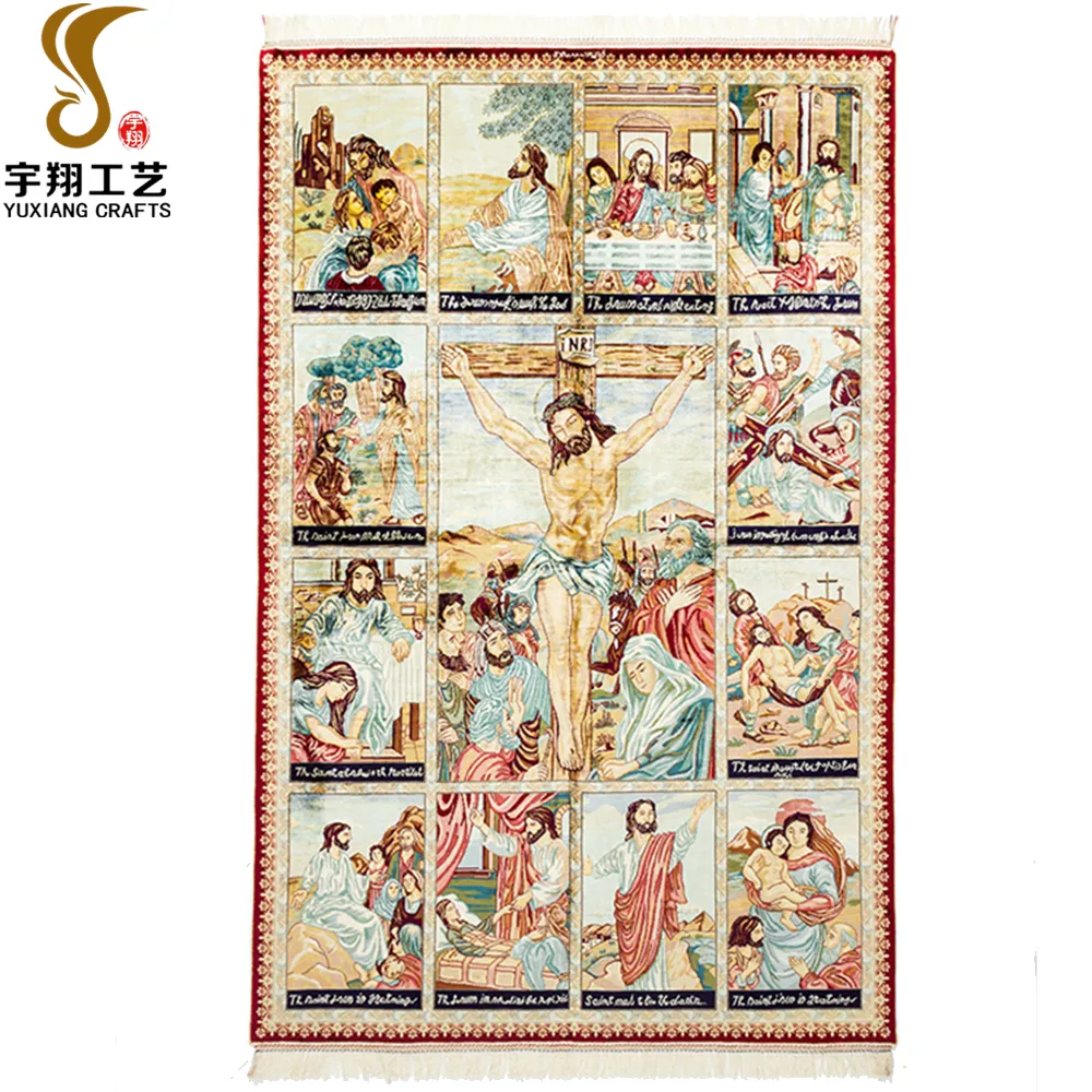 Yuxiang-alfombra hecha a mano de Jesús, tapiz colgante de pared, Samarcanda, seda, China