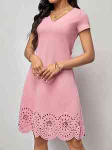 Áo chui đầu nữ cổ chữ V đốt hoa thanh lịch Vestido de Fiesta Para mujer váy dệt kim ngắn tay - Product Image 3