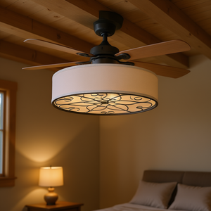 Ventilateur de plafond LED style ferme 20 pouces, montage encastré, pales en tissu, télécommande, moteur DC silencieux, 6 vitesses, réversible - Product Image 2