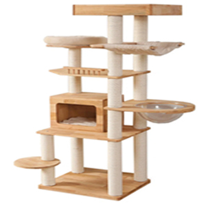 Arbre à chat en bois massif naturel de 68,9 pouces avec poteaux à gratter, plateformes de saut et tour confortable pour chat - Product Image 4