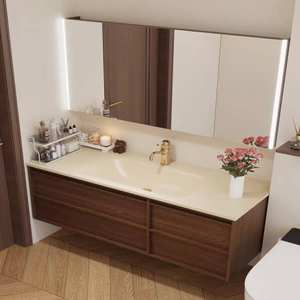 Retro minimalist waterproof storage intelligent <b>mirror</b> cabinet combination wall mounted bathroom cabinet - Product Image 3