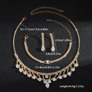 Joyería para Novia, Estilo Europeo Americano, Cobre Chapado en Oro, Zirconia Brillante, Estilo Punk, Juego de Collar y Aretes de Tres Piezas - Product Image 6