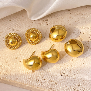 Boucles d'oreilles clous épaisses pour femme, cadeau de fête, laiton plaqué or 18 carats, zircon, tendance et mode - Product Image 1