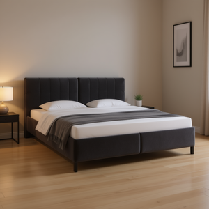 Up-Holstered Bed <b>Frame</b> Dark <b>Grey</b> Velvet Plywood Modern Soft Bed Design - Product Image 2