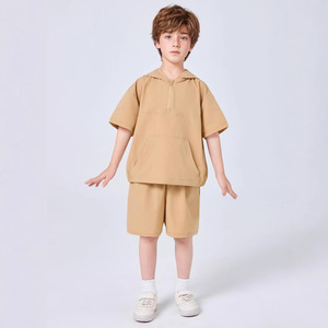 Canton Clothes fabrica al por mayor sudaderas con capucha de color puro personalizadas con pantalones cortos para niños musulmanes de 4 a 12 años - Product Image 2