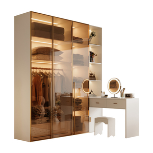 Armoire moderne de luxe à portes en verre, tige suspendue, étagères, tiroirs, solution de rangement peu encombrante pour le salon, les hôtels, les meubles - Product Image 5