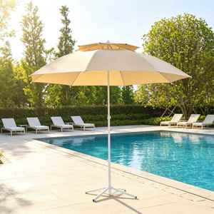 Parasol de terrasse extérieur double toit avec baleines en fibre de verre, résistant au vent, pour plage et restaurant, kaki bordeaux - Product Image 1