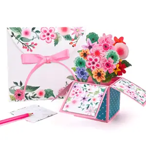 3D Popup Floral Greeting Cards Mothers Day Flower Greeting Cards Birthday Gift Card For Women