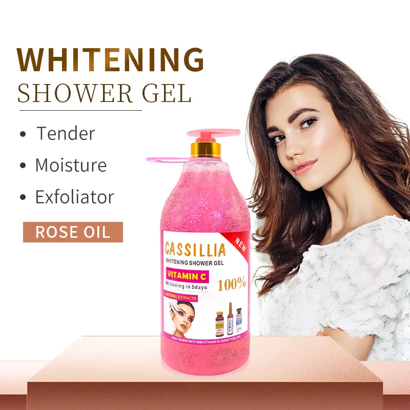 Cassillia Oem Private Label Roze Pureye Natuurlijke Organische Badbody Wash Bleken Whitening Exfoliërende Douchegel Voor Zwarte Huid