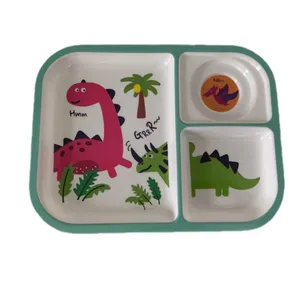 도매 패션 어린이 저녁 식사 세트 사용자 정의 인쇄 멜라민 접시 공룡 분할 플라스틱 접시