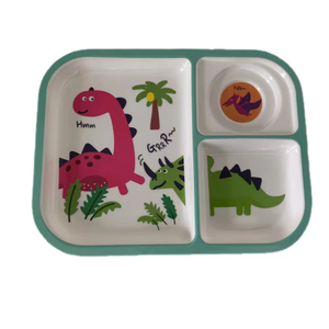 Vente en gros de service de table tendance pour enfants, assiettes en mélamine personnalisées, <span class=keywords><strong>assiette</strong></span> en <span class=keywords><strong>plastique</strong></span> divisée <span class=keywords><strong>dinosaure</strong></span> - Product Image 1