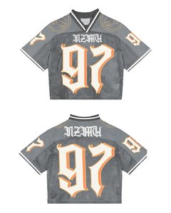 Tontons personalizado impreso transpirable de talla grande de malla Jersey Unisex Retro fútbol Boxy recortado Top en blanco fútbol moda - Product Image 3