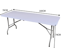 Table de salle à manger extérieure pliable STG de style européen moderne, rectangulaire, blanche, 180 cm, avec structure en plastique et métal, pour hôtel, parc, cour.