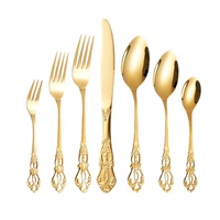 Ensemble de couverts de luxe vintage en acier inoxydable doré de style baroque royal pour cadeau de mariage, cadeau de nouvelle maison
