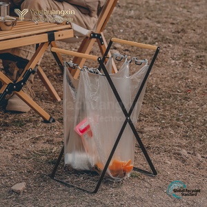Foldable Metal Garbage Rack With Wooden Handle Outdoor <b>Camping</b> Storage Stand - Product Image 3