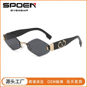 Lunettes de soleil rétro œil de chat pour femmes, demi-cerclées, protection UV400, style adulte, pour l'extérieur - Product Image 5