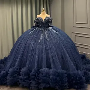 Abito da ballo blu navy per compleanno, ballo di fine anno, festa formale, con perline, per Sweet 16, 18, con cristalli, Vestidos De 15, 14 Anos, Abito Quinceañera MQ799 - Product Image 3