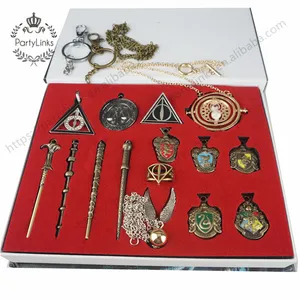 Harry Toverstaf Metalen Sleutelhanger Ketting Baguette Magic Vintage Metal Deathly Hallows Hangers Figuren Doos Verpakt Speelgoed Set Feestcadeaus