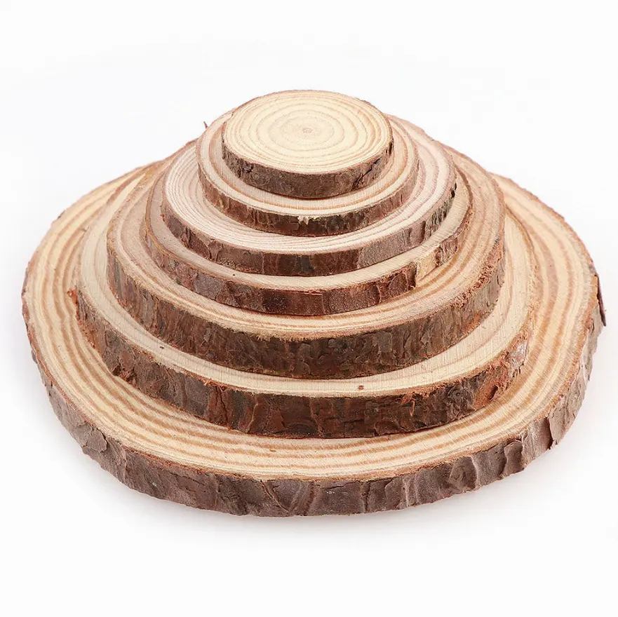 Fette di legno naturale cerchio rotondo albero corteccia Log cerchi in legno decorazioni per matrimoni ornamenti natalizi