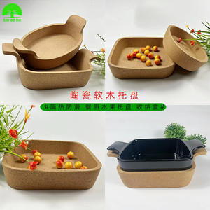 Bandeja de Corcho con Base de Cerámica Antideslizante y Aislante del Calor, Rectangular, de Color Sólido, Acabado Brillante, para Almacenamiento de Alimentos - Product Image 2