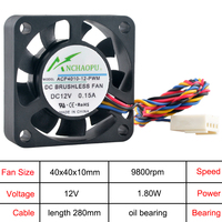 Ventilateur axial ACP4010-B5PWM ACP4010-12-PWM 4cm 40mm 40x40x10mm DC5V/12V 4 broches 9800 tr/min pour refroidissement du processeur Raspberry Pi