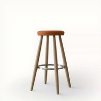 Tabouret de bar moderne en bois massif nordique et cuir véritable pour salle à manger et salon