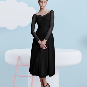 empire waist dresses with sleeves casual Regency Inspired Shirred Bodice Empire Waist Mini Dress in Black main image 0