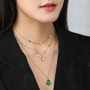 Collier ras de cou pour femme, bijoux plaqués or, cadeau de fête de mariage, pendentif <span class=keywords><strong>en</strong></span> forme de goutte d'eau, perle, plusieurs couches, papillon - Product Image 1