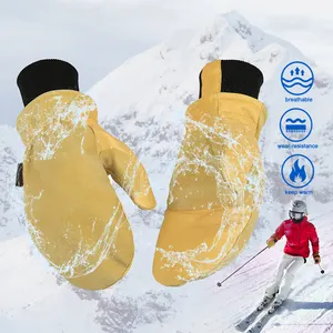 Winter Outdoor Cold Weather Men Women Waterproof Warm Snowboarding Race Pigskin Leather Ski Mittens Gloves Manufacturer