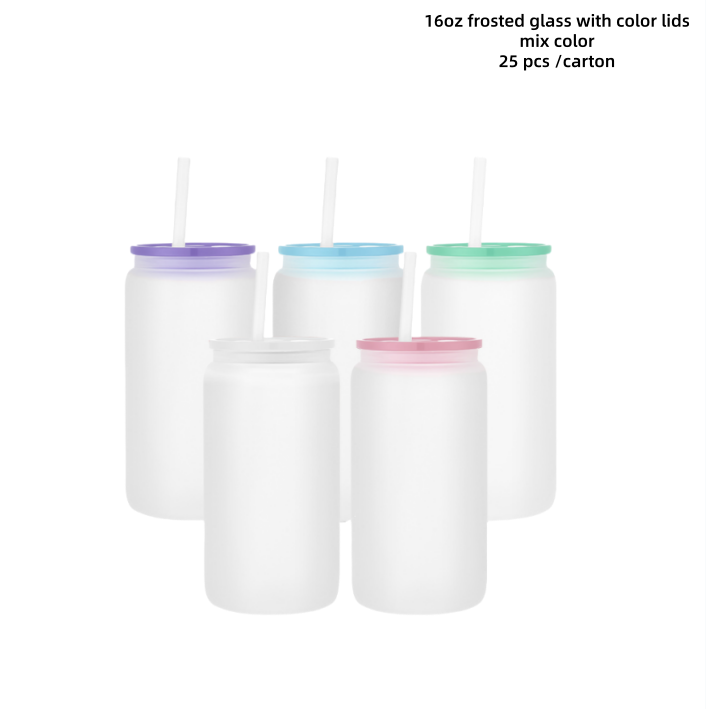 Vetro smerigliato 16oz con coperchi di colore