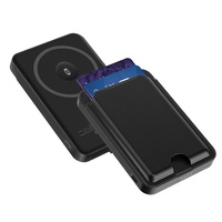 Porte-cartes magnétique en cuir certifié FCC/CE avec support intégré, batterie externe sans fil 15W, sortie 20W, protection contre les surcharges, 5000mAh, cadeau