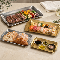 Commerciële rechthoekige serveerschaal van 304 roestvrij staal met handgrepen, Koreaanse stijl BBQ-serveerschaal, restaurant catering groothandel