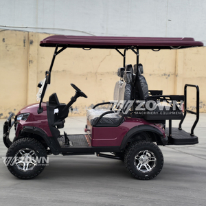 Carrito de golf eléctrico todoterreno elevado de 4 plazas color burdeos con asientos abatibles para transporte turístico en complejos - Product Image 4