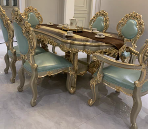 Mesa de Comedor Rectangular de Estilo Europeo de Alta Gama, Combinación de Sillas de Madera Maciza para Villa de Lujo - Product Image 2