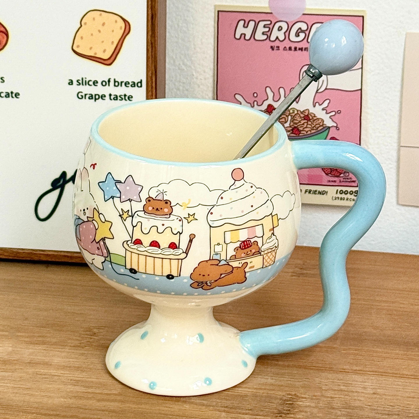 แก้วไวน์แดงน่ารัก - สีฟ้าอ่อน - [ช้อนทรงกลม]